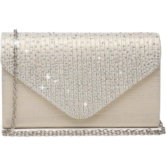 ⚡Women's Magnetic Closure Chain Strap Crossbody Envelope Cream Clutch Handbag - Picture 1 of 6